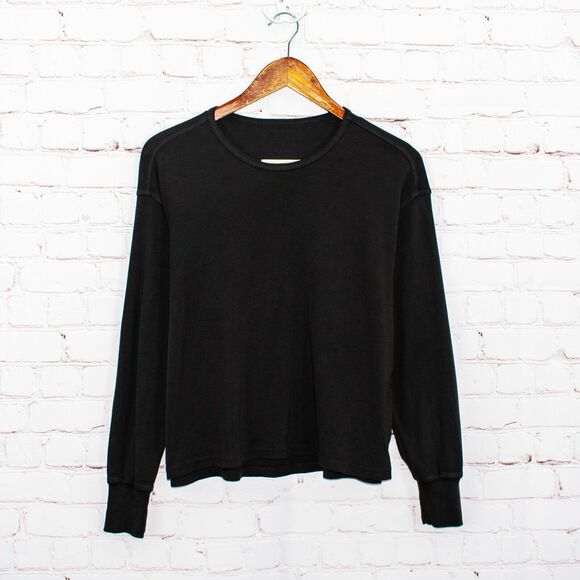 Raquel Allegra Long Sleeve Crew Sweatshirt char Black Size 1 - Picture 6 of 9